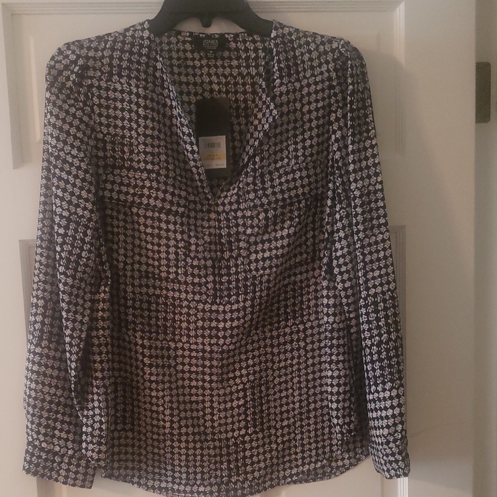 Jones New York Black and White Patterned Blouse